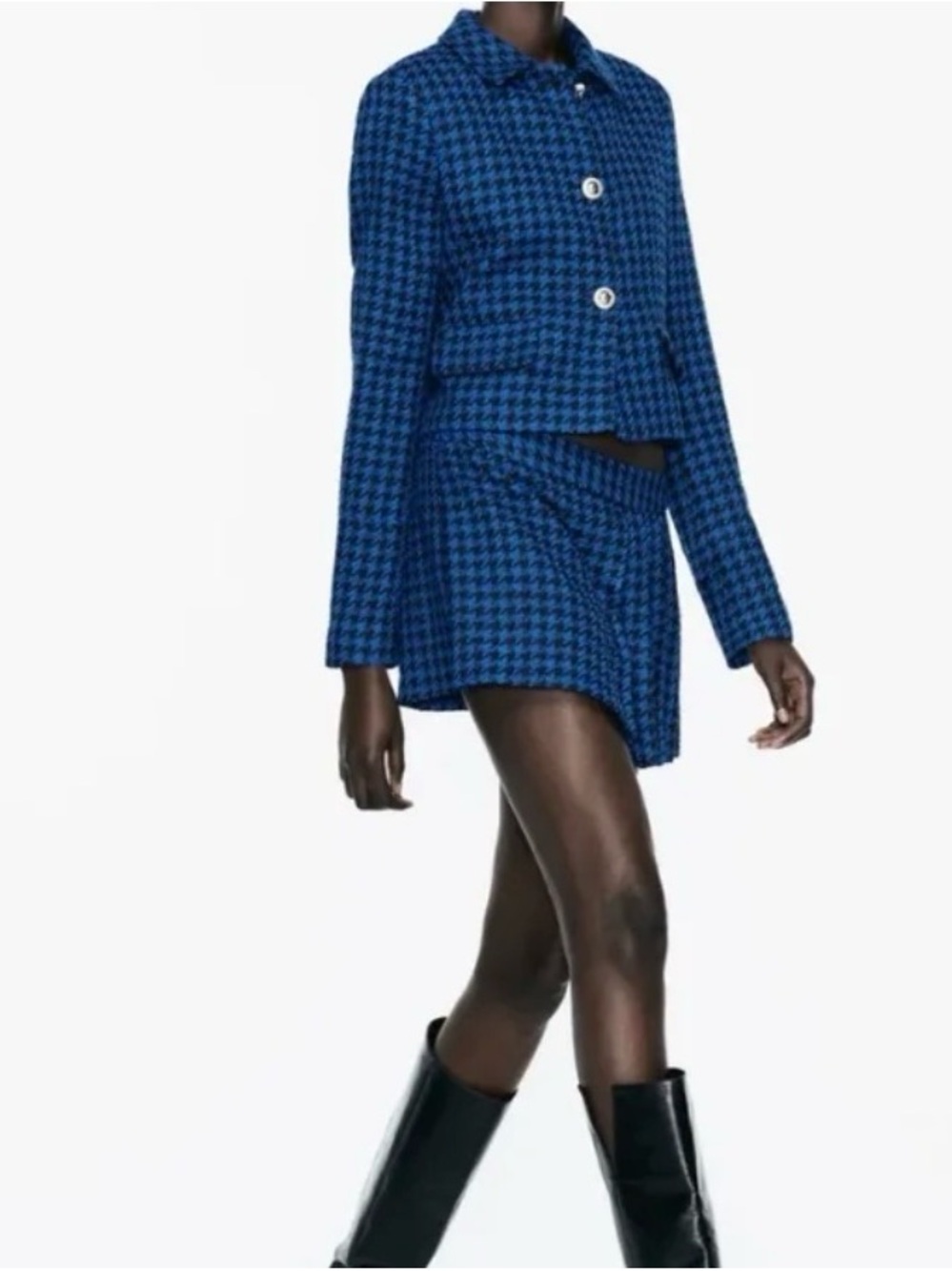 Zara Blue Houndstooth Mini Skirt
